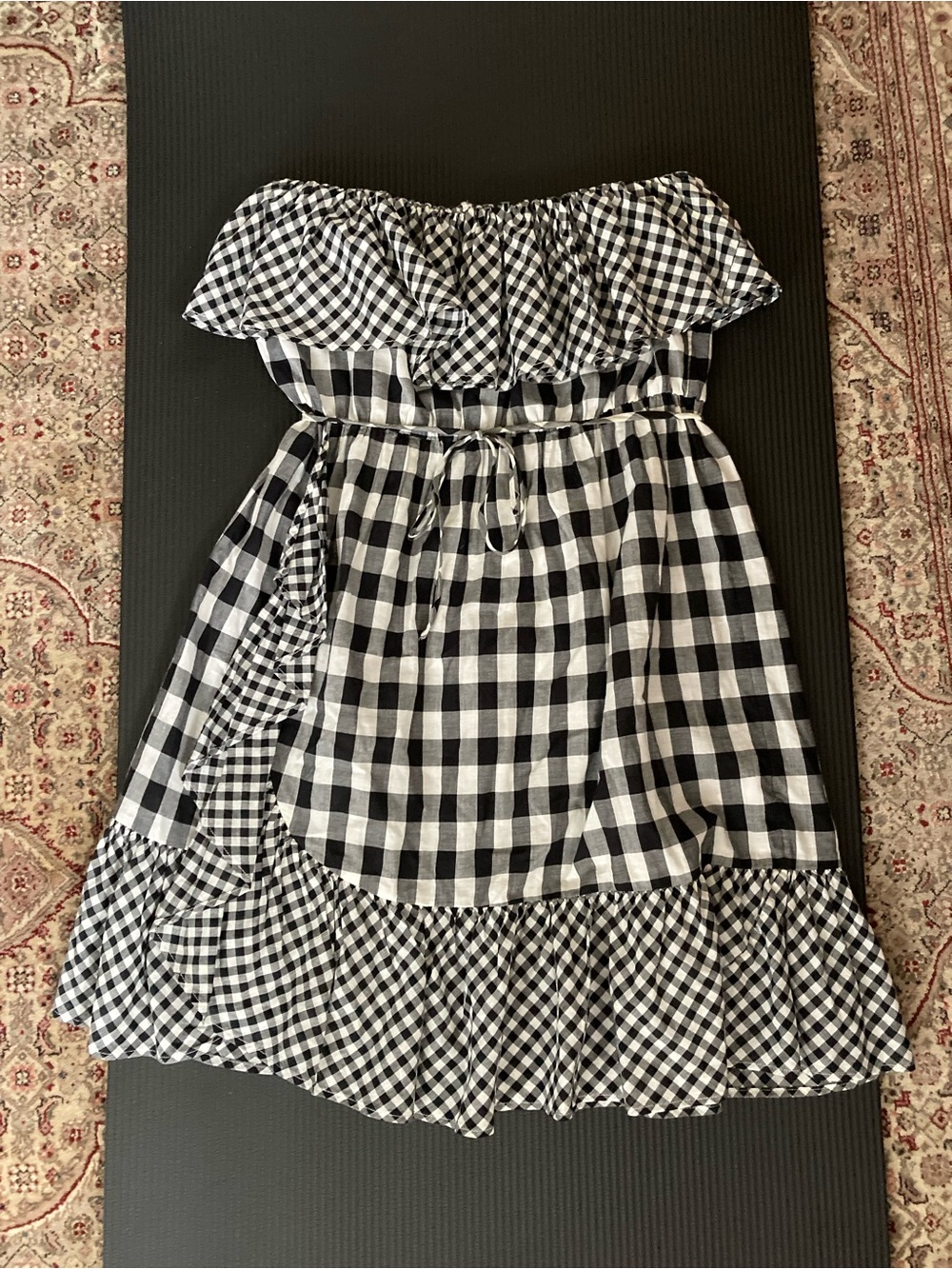 J.Crew black and white strapless gingham dress size S